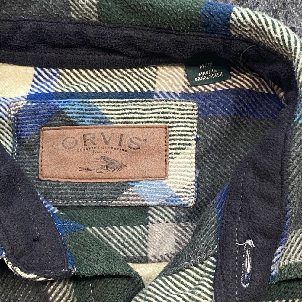 Orvis Flannel Shirt Sz M Mens Green Blue Plaid Gorpcore Outdoor Heavyweight Top - Picture 5 of 8